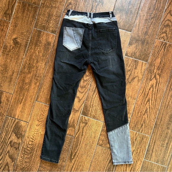 Black and Grey Patchwork Skinny Jeans - Picture 2 of 6